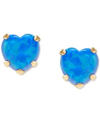 Blue Opal Heart Stud Earrings (2 ct. t.w.) in 14k Gold