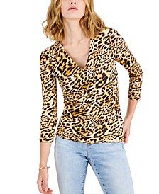 Women's Animal-Print Ribbed 3/4-Sleeve Top, Created for Macy's