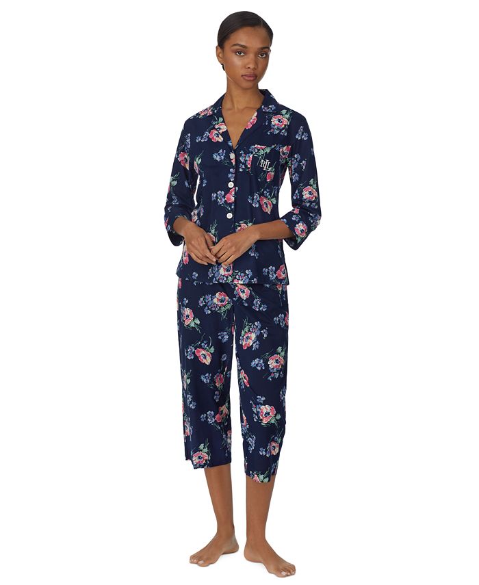 Lauren Ralph Lauren Women's Cotton Notch-Collar & Capri Pajama Set