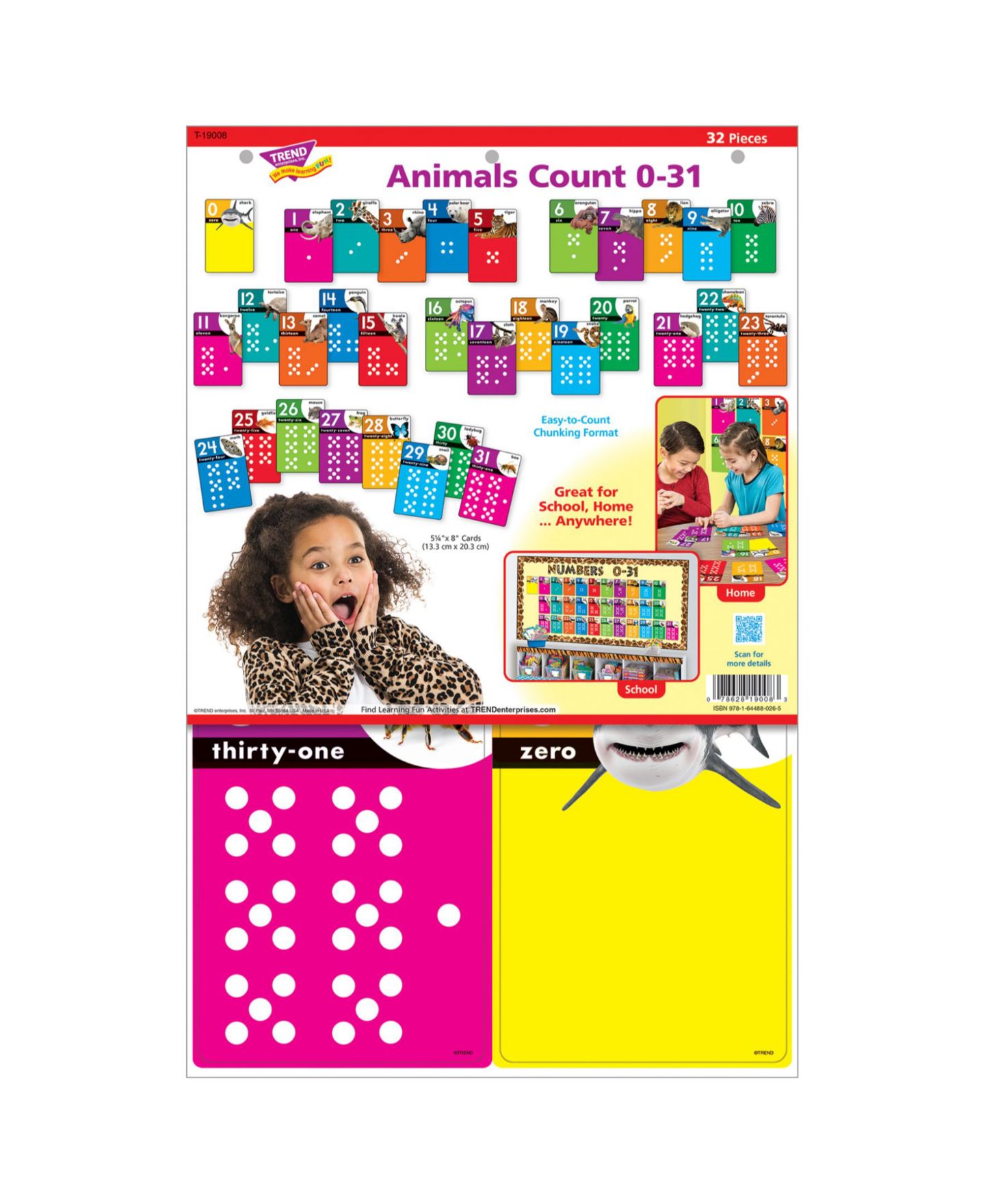 Детские игрушки Trend Enterprises Animals Count 0-31 32-Piece Counting Card Set, Ages 4+ — фото 3