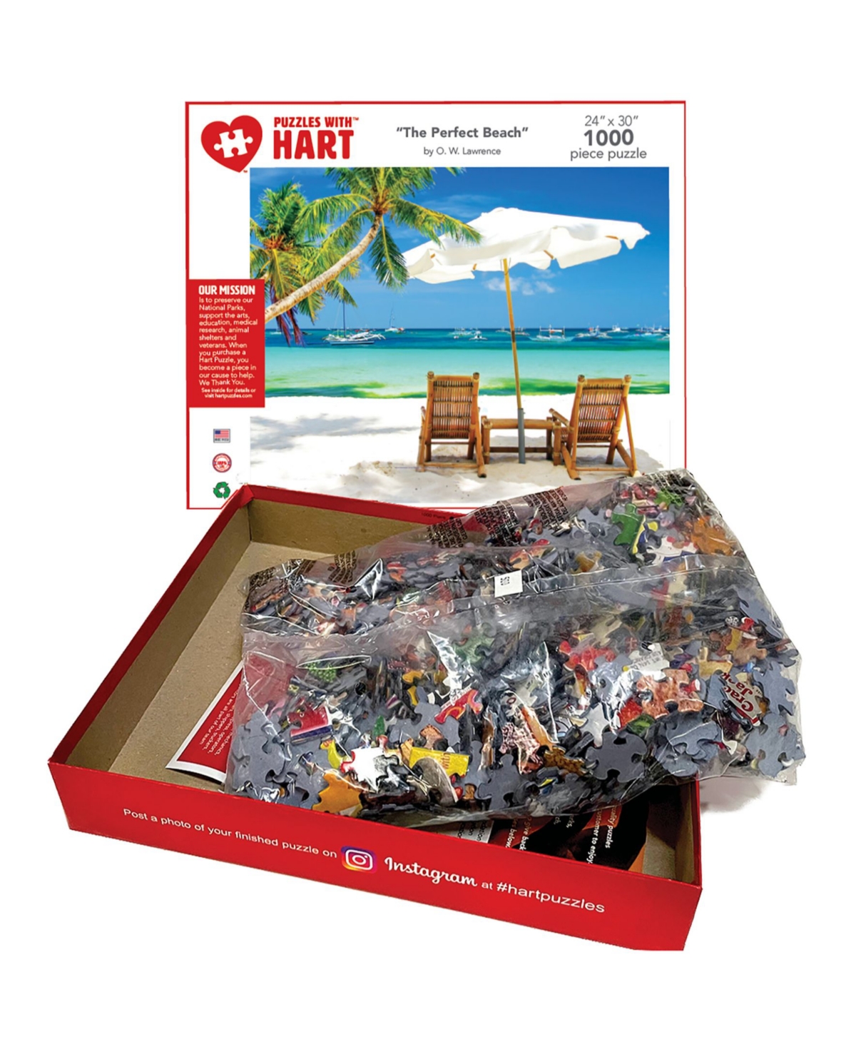 Hart Puzzles The Perfect Beach 24" X 30" By Ow Lawrence Set, 1000 Pieces In Multi