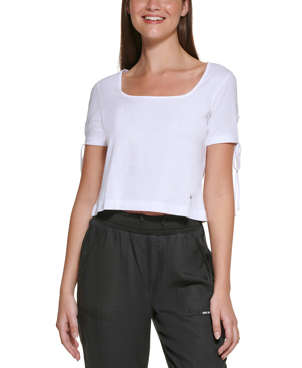 Womens Cropped Tied-Sleeve T-Shirt