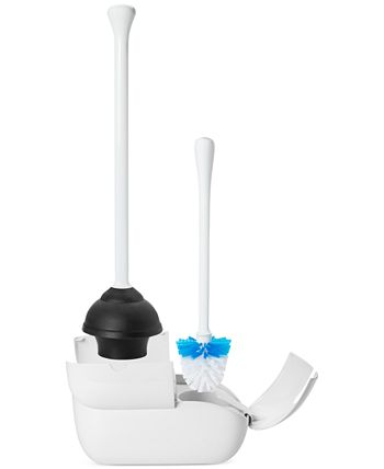 Una Plastic Toilet Bowl Brush and Plunger Combo Set, White – iDesign