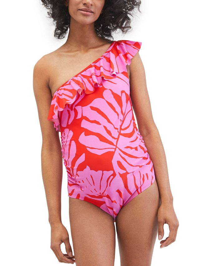 Motherhood Maternity Beach Bump™ Ruffle-Front One-Shoulder Maternity UPF 50+  Swimsuit - Macy's