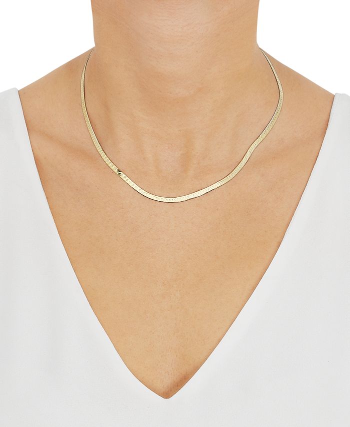 Italian Gold Reversible Polished & Greek Key Herringbone Link Chain