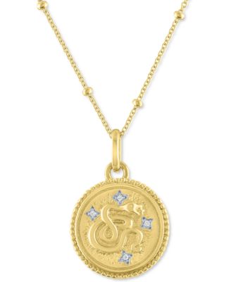 Diamond Accent Chinese Zodiac Disc 18" Pendant Necklace in 14k Gold-Plated Sterling Silver
