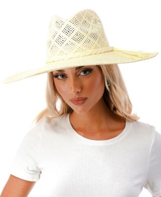 Women's Wide Brim Straw Hat with Ribbon Trim
