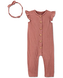 Baby Girls 2-Pc. Crinkled Jersey Jumpsuit & Head Wrap Set
