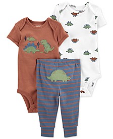 Baby Boys 3-Pc. Dino-Print Cotton Bodysuits & Pants Set  