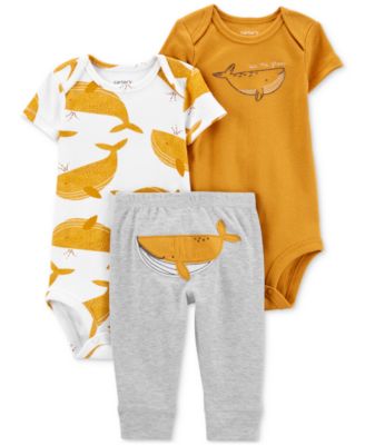 Carter's - Baby Boys 3-Pc. Whale-Print Cotton Bodysuits & Pants Set