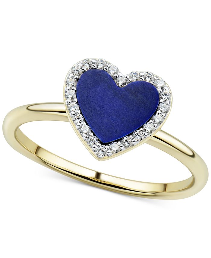 Macy #39 s Lapis Lazuli White Topaz (1/6 ct t w ) Heart Ring in 10k Gold