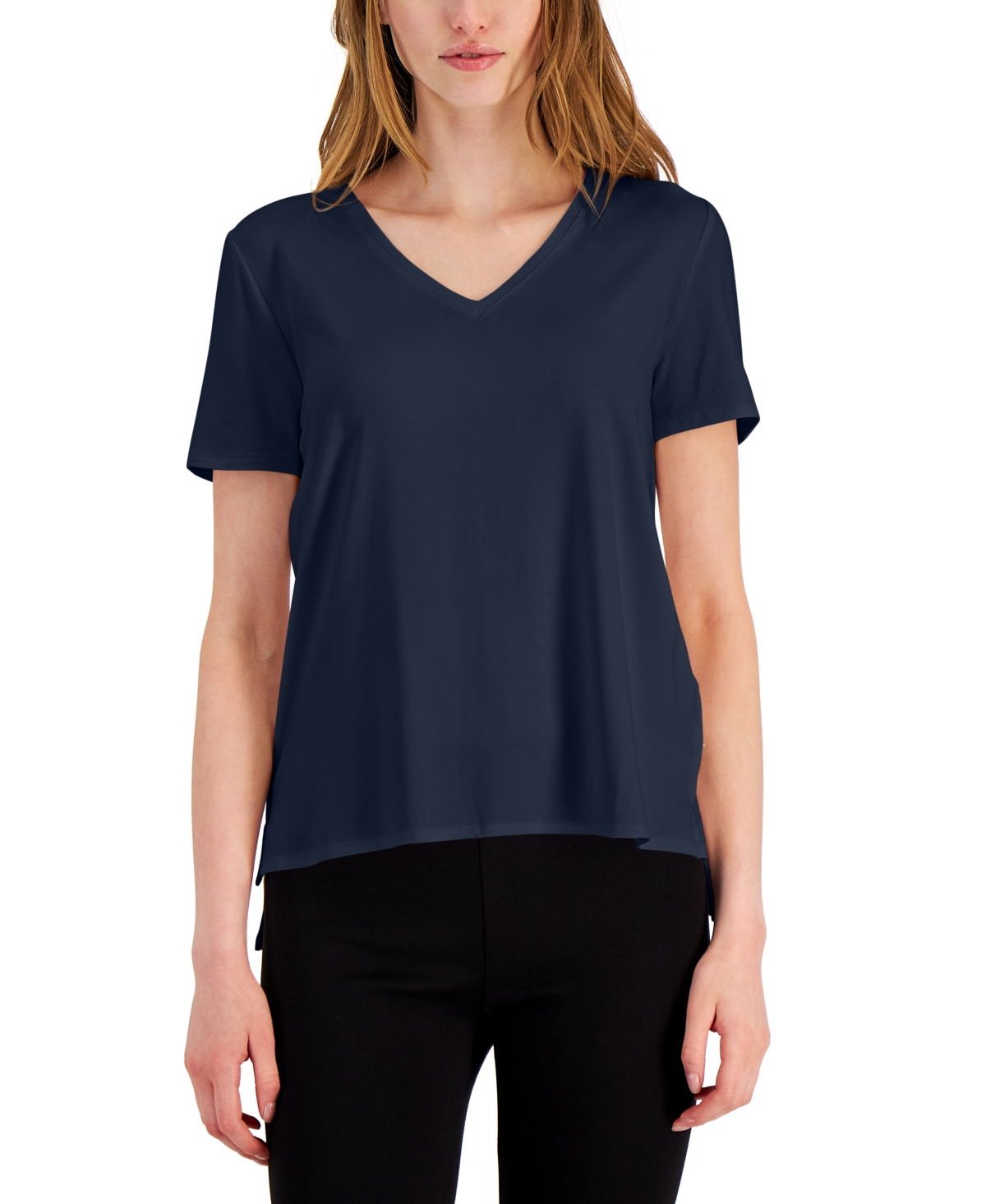 Alfani Women's V-neck T-shirt, Created For Macy's In Modern Navy