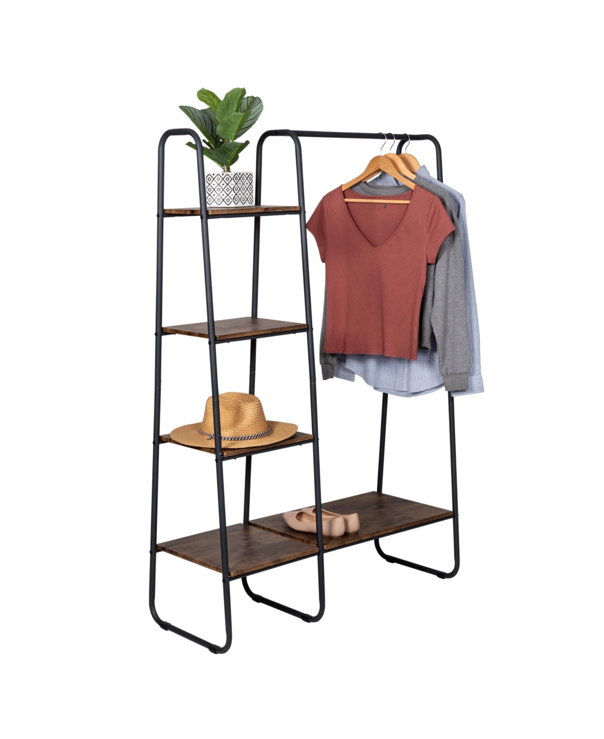 Shop Honey Can Do Freestanding Metal Clothing Rack With Wood Shelves In Black
