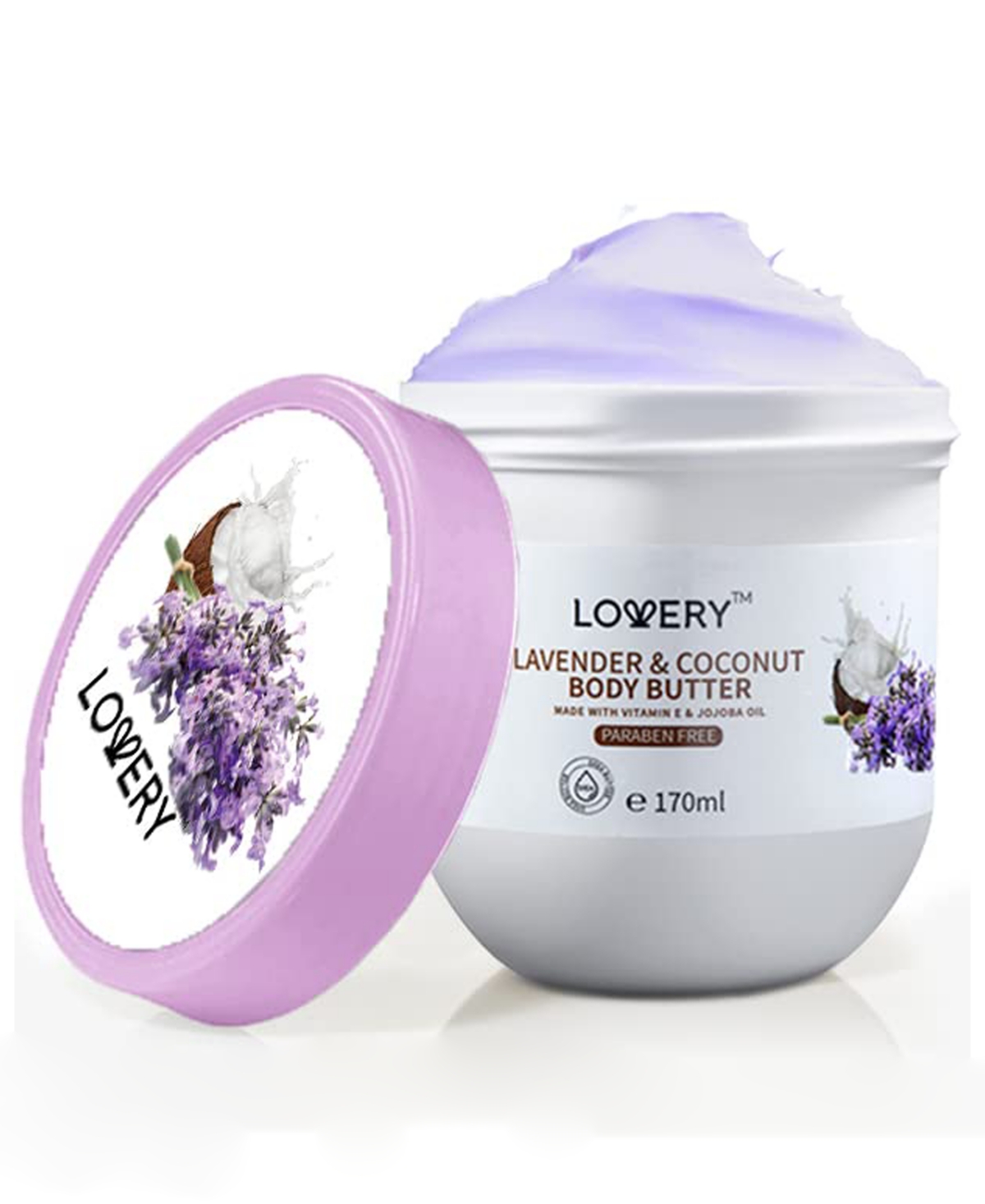 Lavender and Coconut Scented Whipped Body Butter, Bath and Body Care Cream, 6 oz