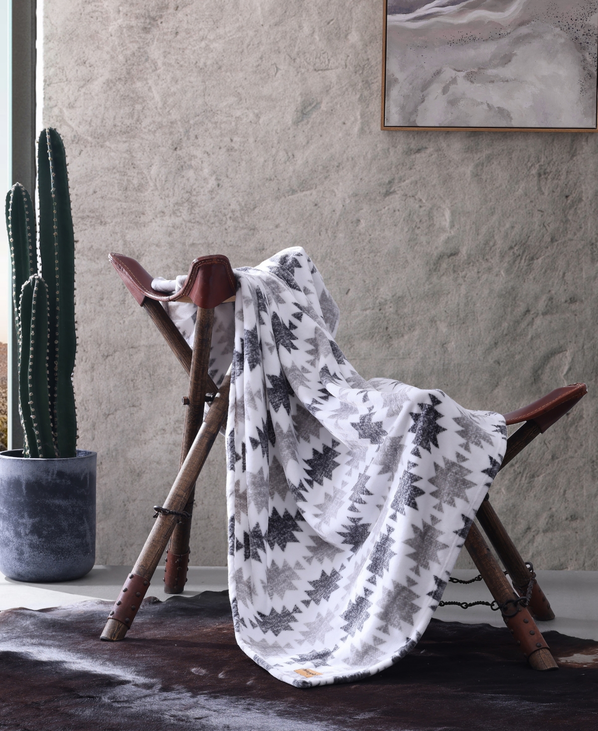 Wrangler Canyon Ikat Ultra Soft Plush Fleece Throw, 60" X 50" In Gray