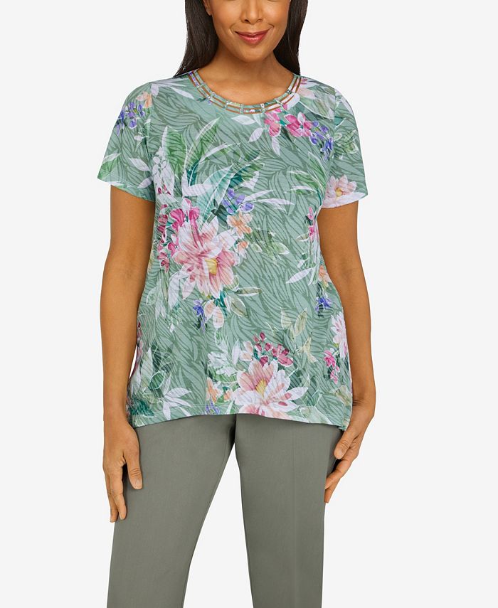 Alfred Dunner Palm Desert Plus Size Floral Burnout Knit Top - Macy's