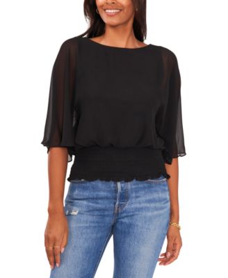 Sam & Jess - Women's Sheer-Sleeve Smocked-Waist Top