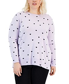 Plus Size Heart Print Sweater, Created for Macy's