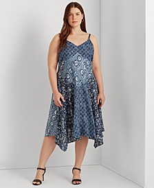 Plus-Size Patchwork-Print Linen Sleeveless Dress