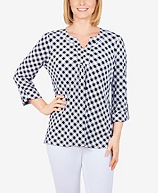 Petite Size Gingham Pleated Top