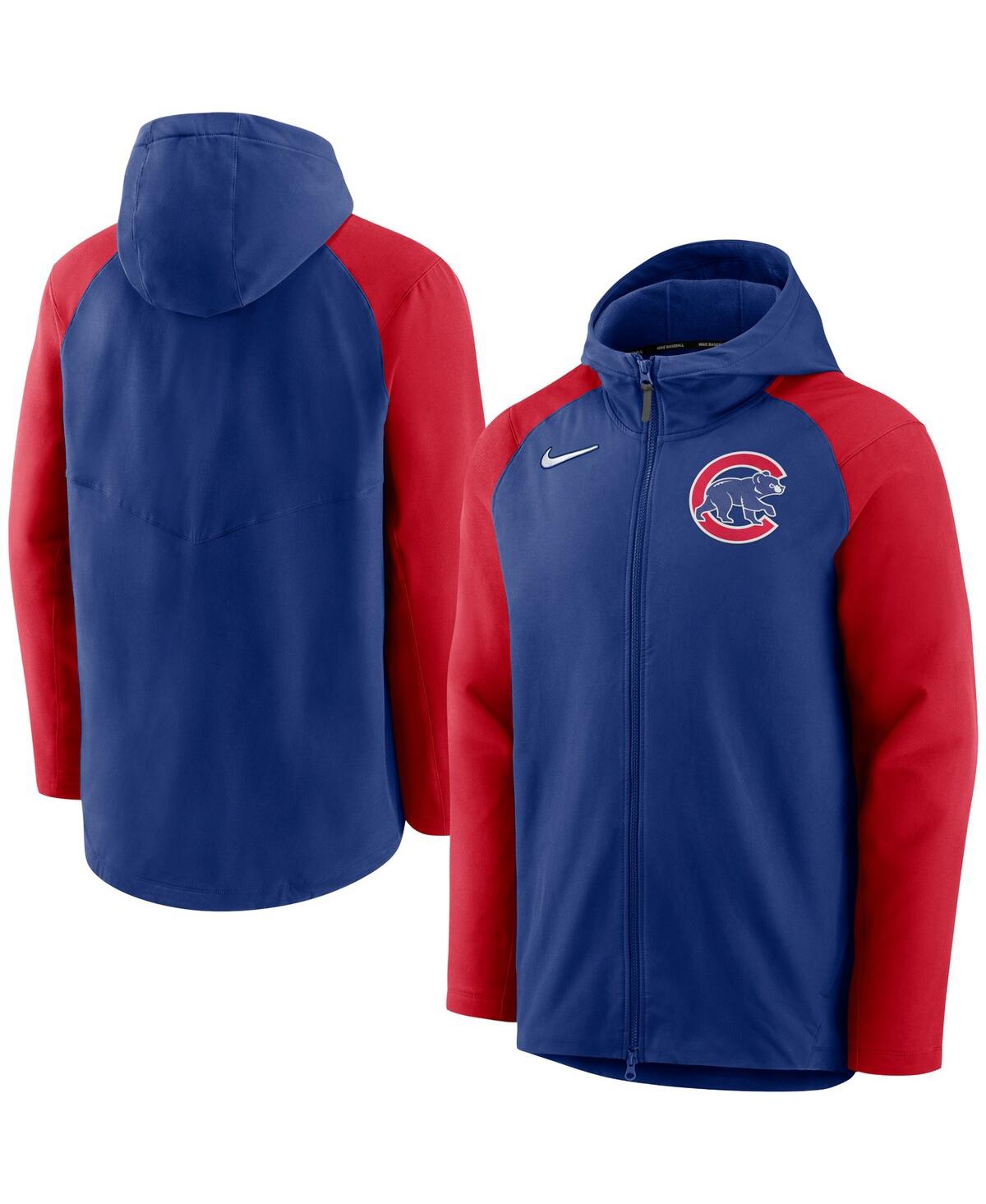 NIKE MEN'S NIKE ROYAL, RED CHICAGO CUBS AUTHENTIC COLLECTION PERFORMANCE RAGLAN FULL-ZIP HOODIE