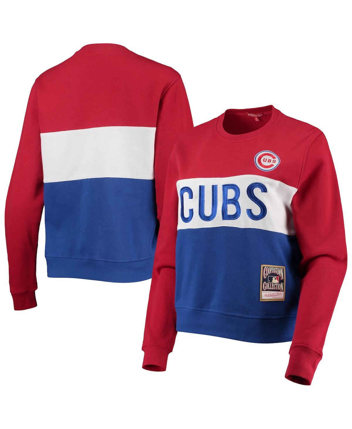Shop Mitchell & Ness Women's  Royal Chicago Cubs Color Block 2.0 Pullover Sweatshirt