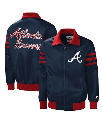 Mens Starter Navy Atlanta Braves The Captain II Full-Zip Varsity Jacket