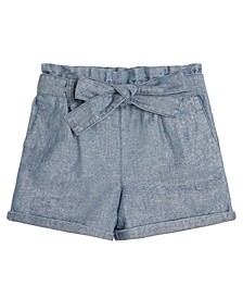 Big Girls Paperbag Waist Lurex Denim Shorts