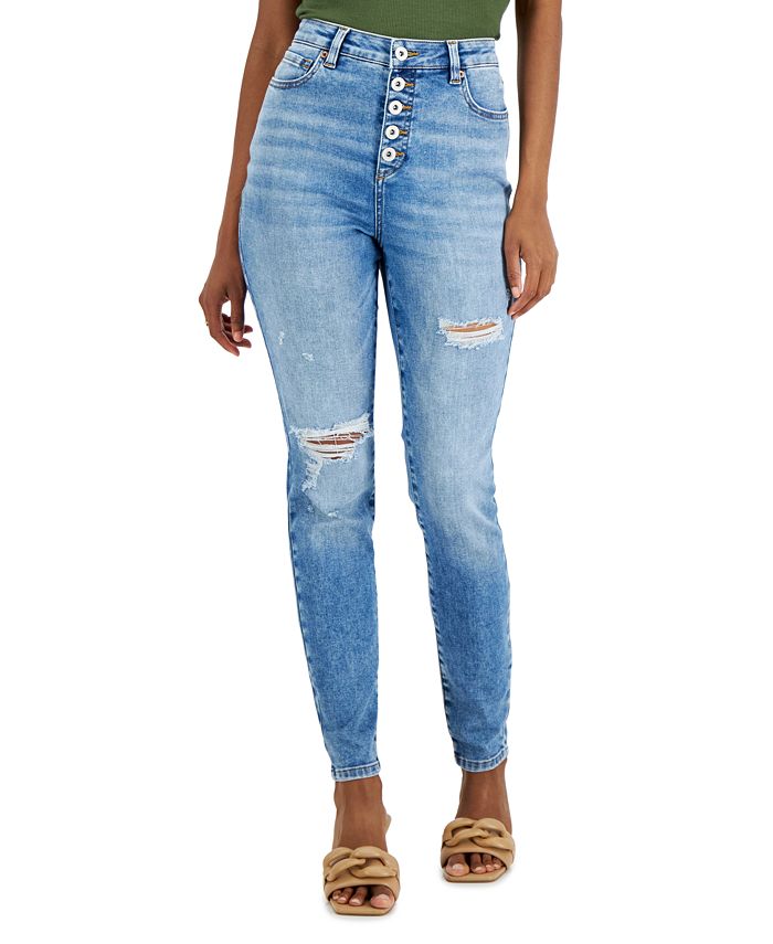 Wax Denim Women's High-Rise Destructed Skinny Jeans - Black Slash Detail Ankle Jeans Size 5