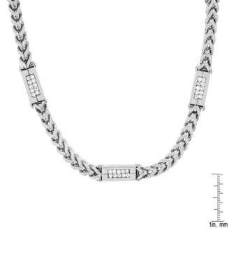 Men's Stainless Steel Wheat Chain and Simulated Diamonds Link Necklace
