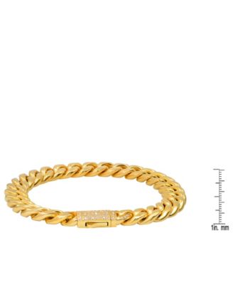 Men's 18k Gold Plated Stainless Steel Thick Cuban Link Chain Bracelet with Simulated Diamonds Clasp