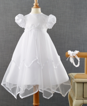 Lauren Madison Baby Girls Headband & Handkerchief-Hem Christening Dress Set