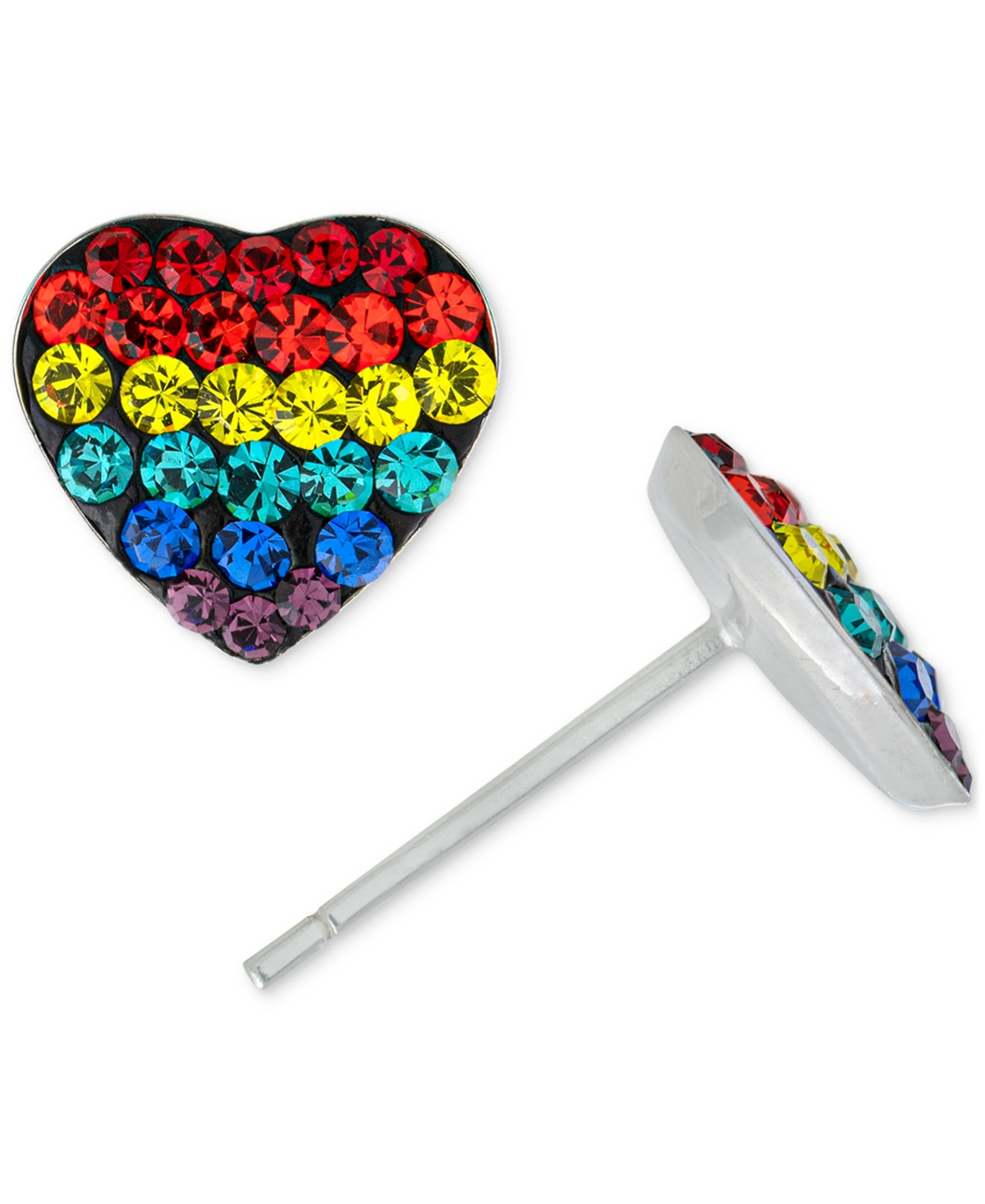 Giani Bernini Crystal Rainbow Heart Stud Earrings In Sterling Silver, Created For Macy's In Multi