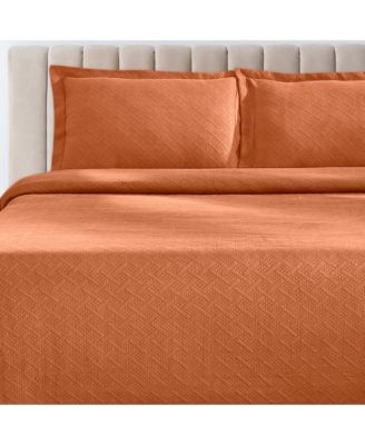 100% Cotton Basketweave Matelasse All-Season 3-piece Coverlet Set, Queen