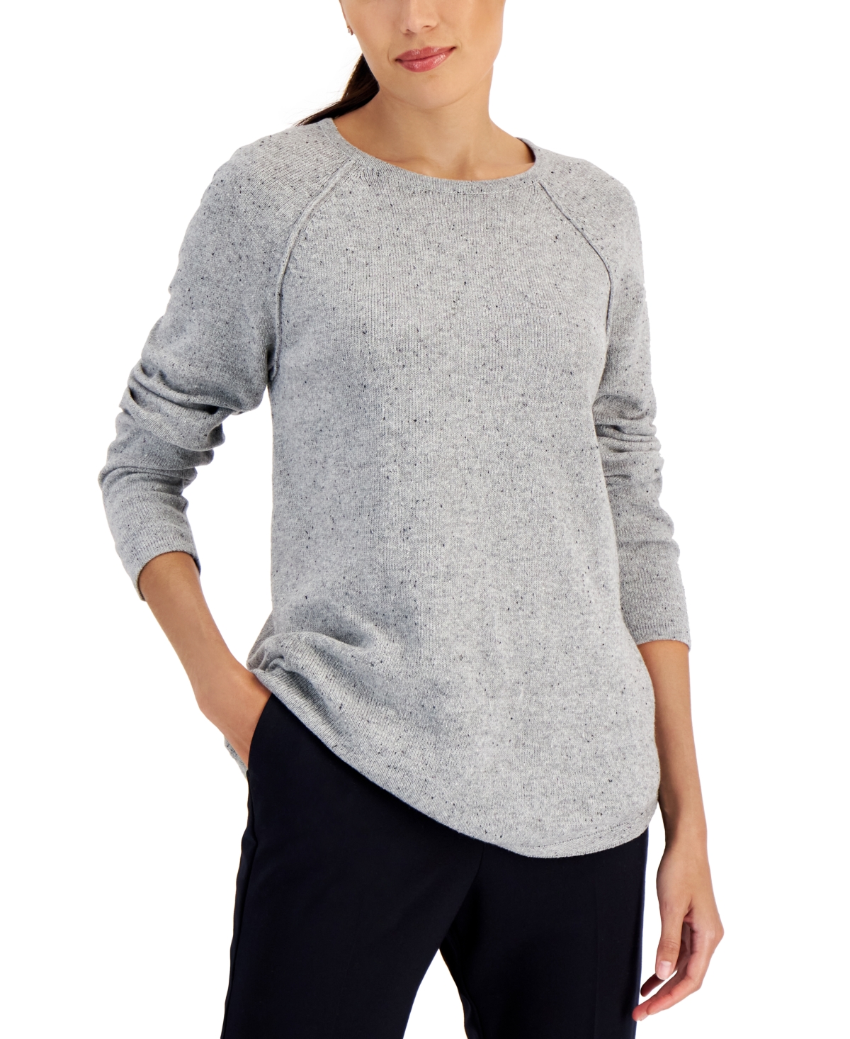 Women's Curved Hem Sweater, Created for Macy's - Smoke Grey Nep