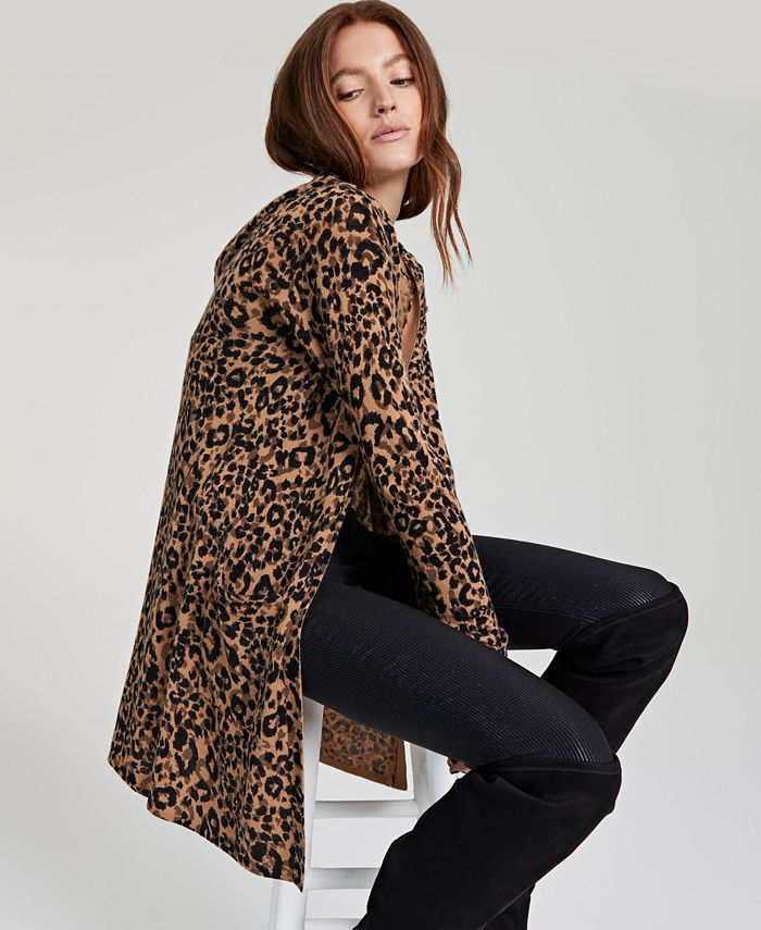 Charter Club Women's Pure Cashmere Cheetah Print Layered Look Sweater Black Size Large