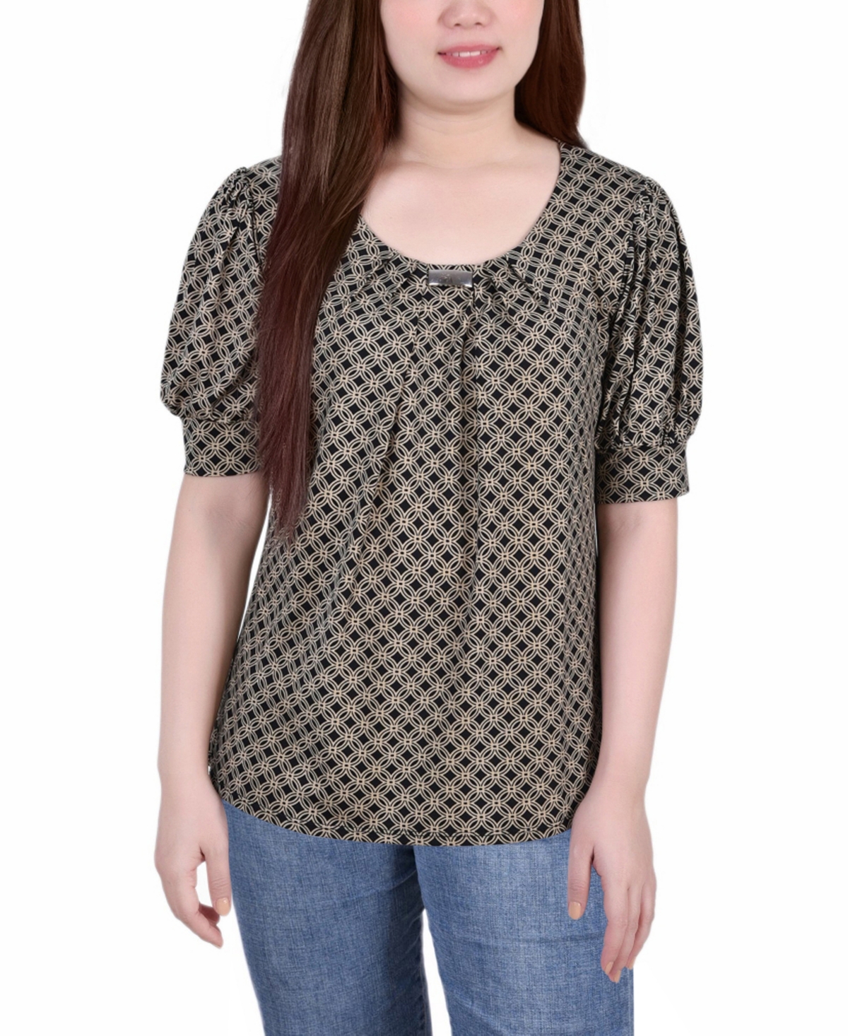 Ny Collection Women's Missy Short Sleeve Balloon Sleeve Top
