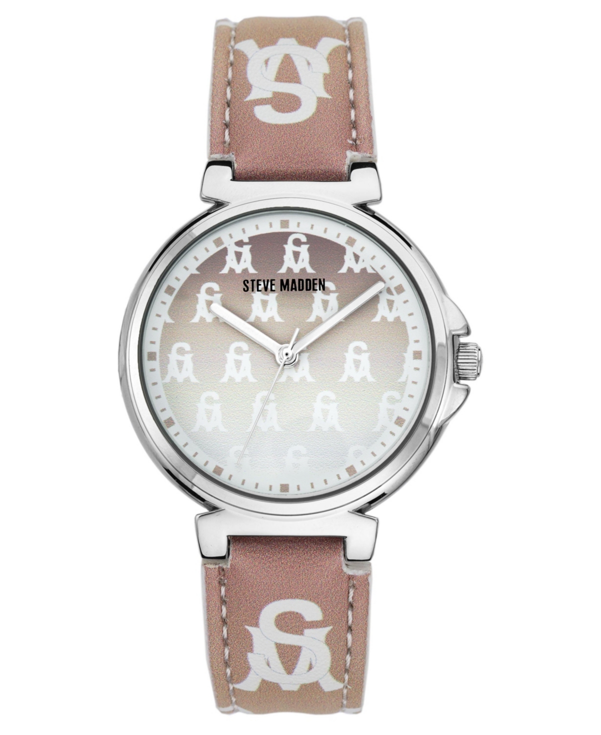 Steve Madden Women's Ombre Tan And White Polyurethane Leather Strap With  Logo And Stitching Watch, 3 In Tan,white