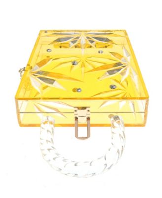 Women's Top Handle Amber Hock Cut to Clear Lucite Acrylic Handbag