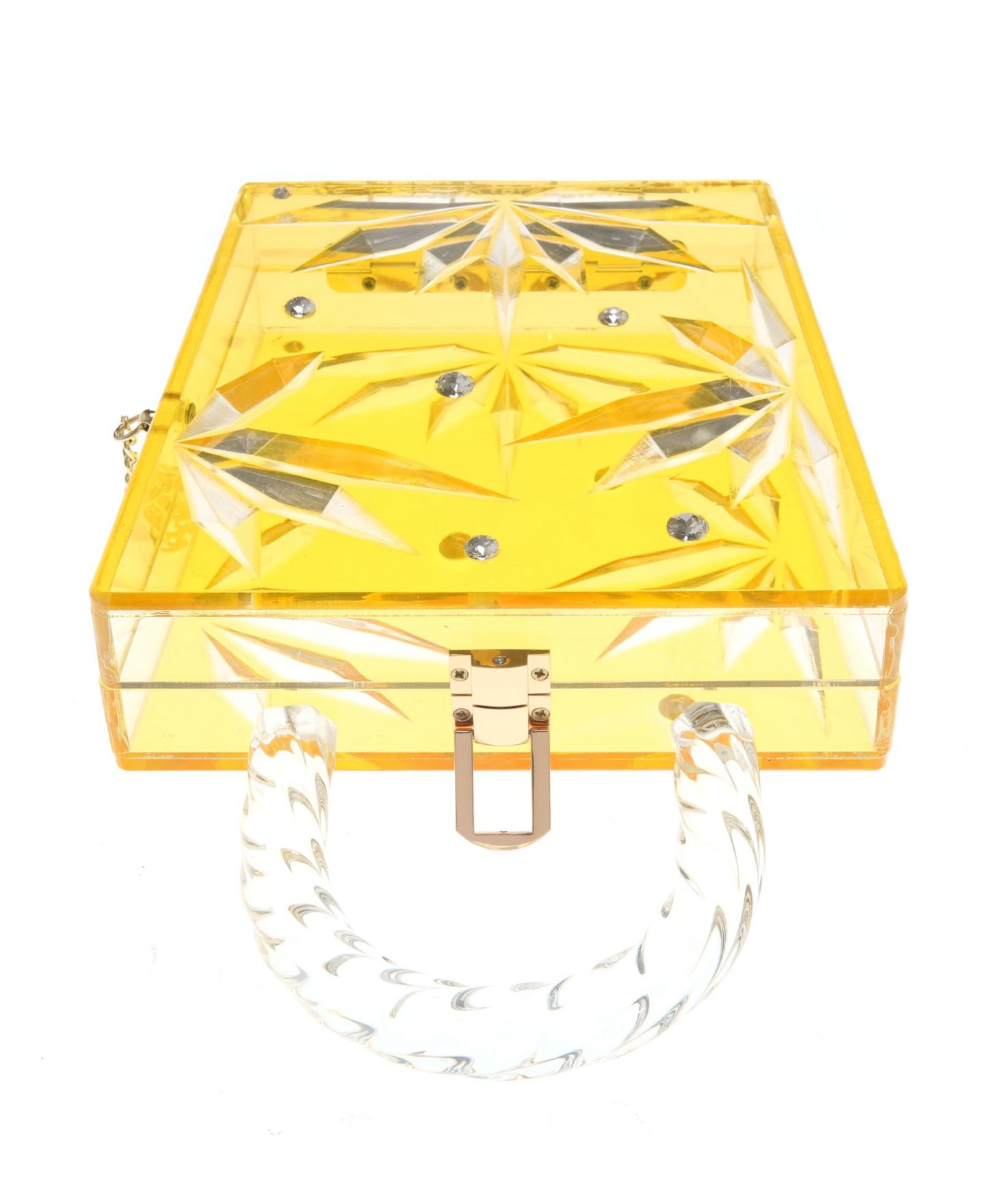 Женская сумка Milanblocks Top Handle Amber Hock Cut to Clear Lucite Acrylic Handbag, цвет: Жёлтый — фото 3