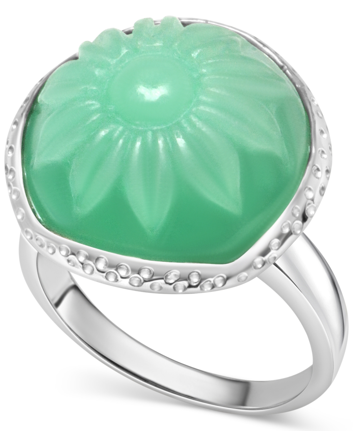 Shop Macy's Dyed Green Jade Flower Cabochon Statement Ring In Sterling Silver