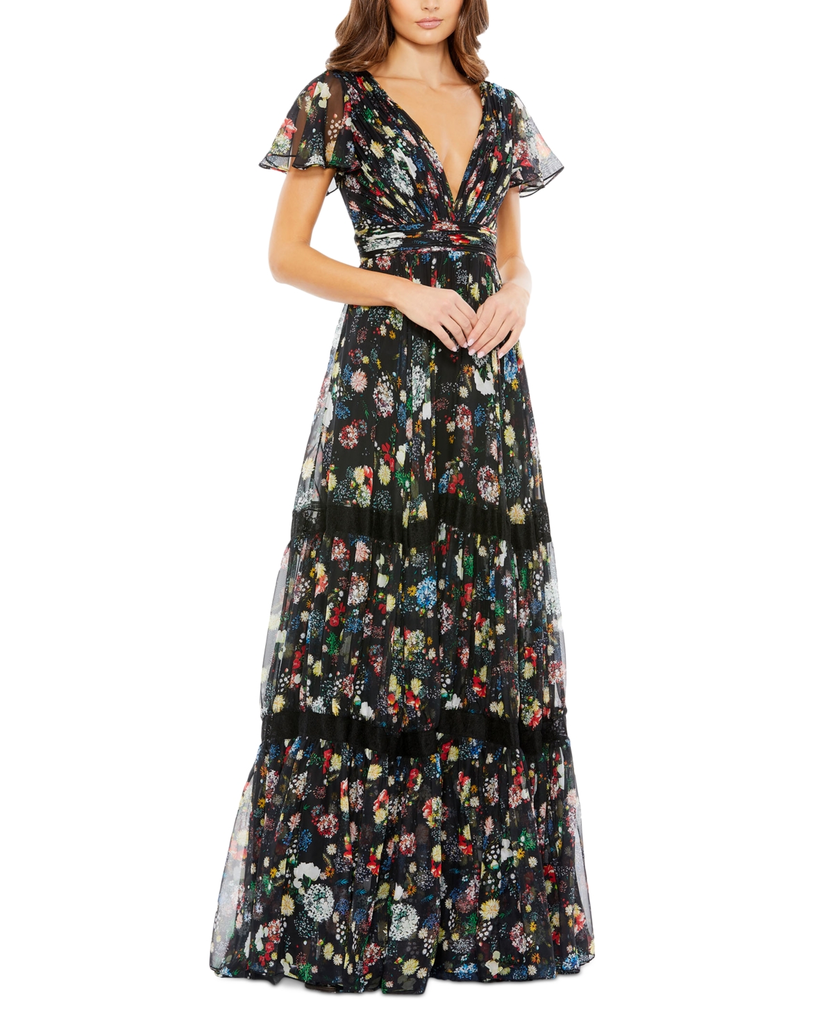 MAC DUGGAL WOMEN'S FLORAL PLEATED GOWN