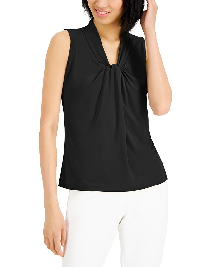 Black Sleeveless V-Neck Twist Top main image 0