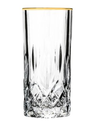 Opera Gold Collection 4 Piece Crystal High Ball Glass with Gold Rim Set