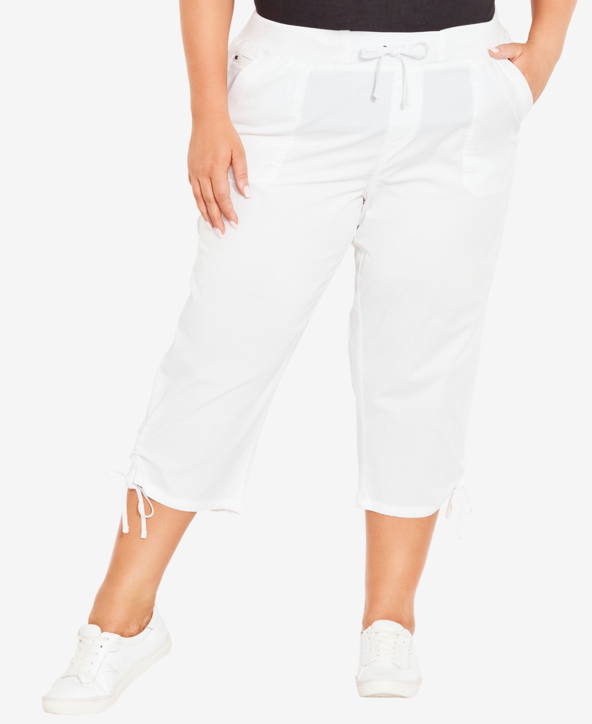 Shop Avenue Plus Size Cotton Cinch Capri Pants In White