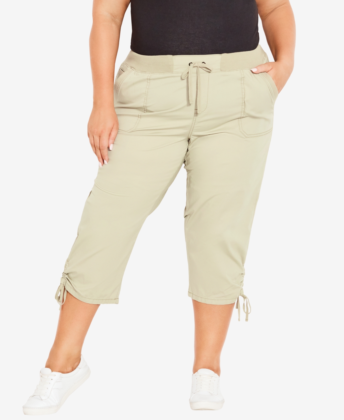 Plus Size Cotton Cinch Capri Pants - Navy