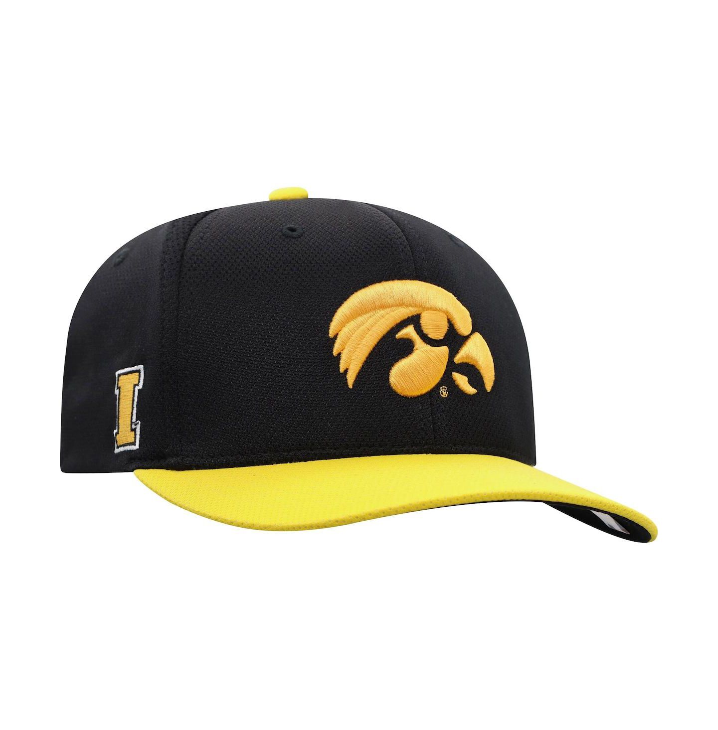 Мужская кепка Top of the World Black, Gold Iowa Hawkeyes Two-Tone Reflex Hybrid Tech Flex Hat — фото 1