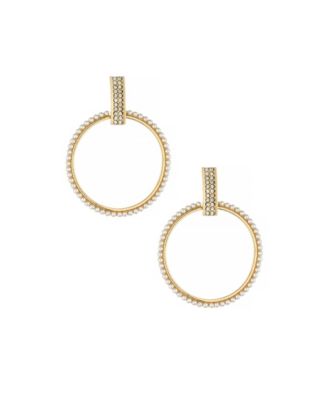 ETTIKA - 18k Gold-Plated Pav&eacute; & Imitation Pearl Front-Facing Hoop Earrings