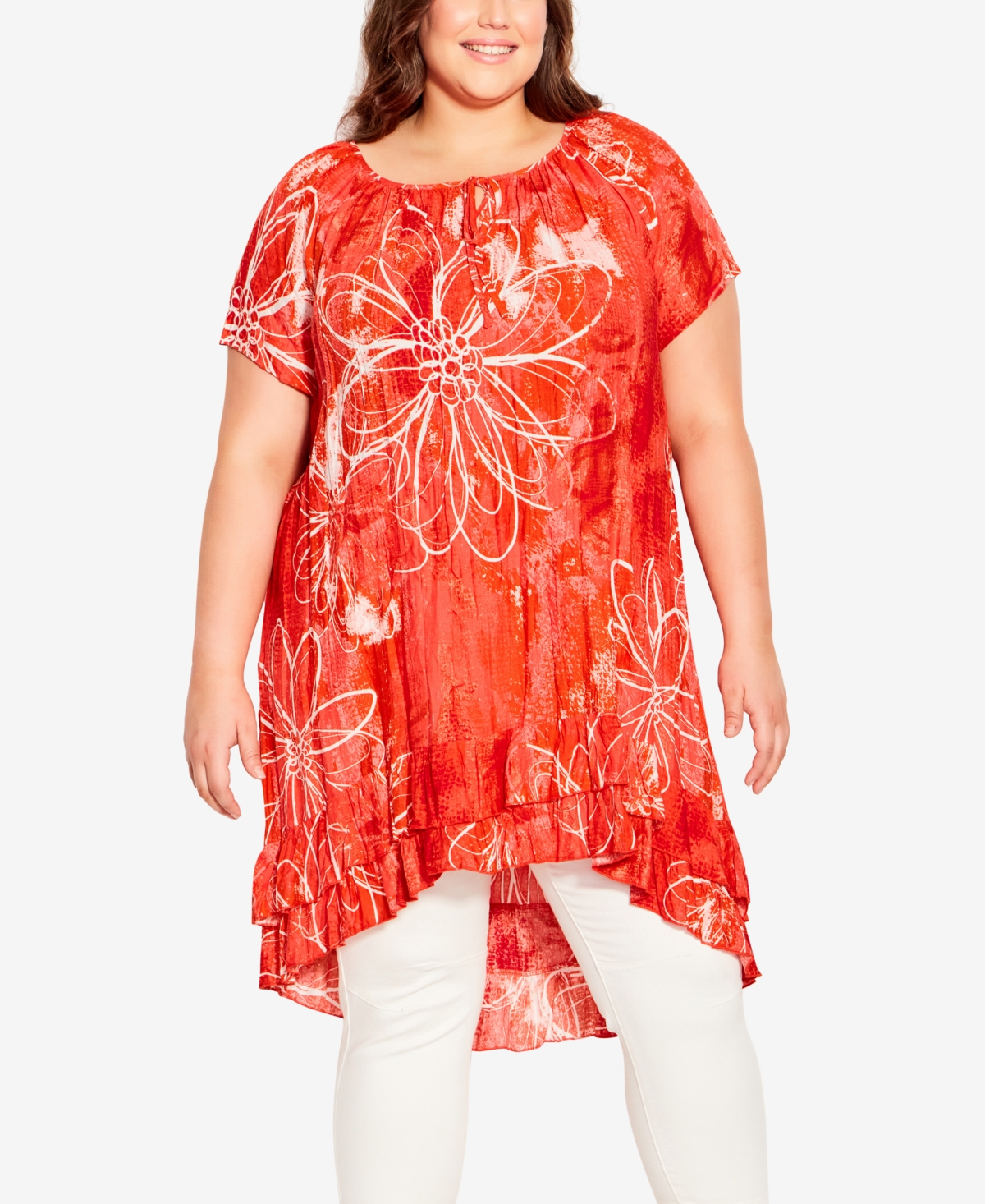Avenue Plus Size Avery Crush Tunic Top In Coral Ombre Breeze