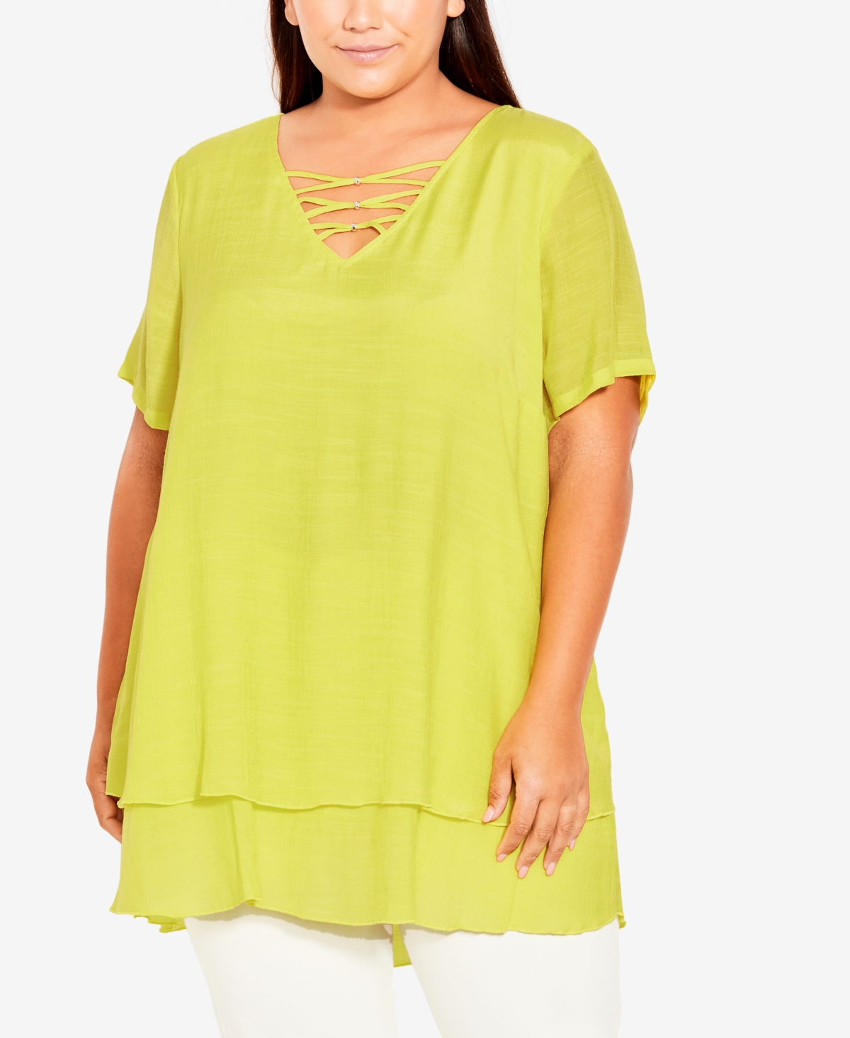 Avenue Plus Size Marion Caged Tunic Top In Yellow